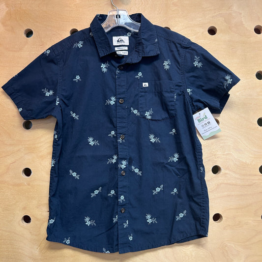 Navy Button Up Hibiscus Shirt