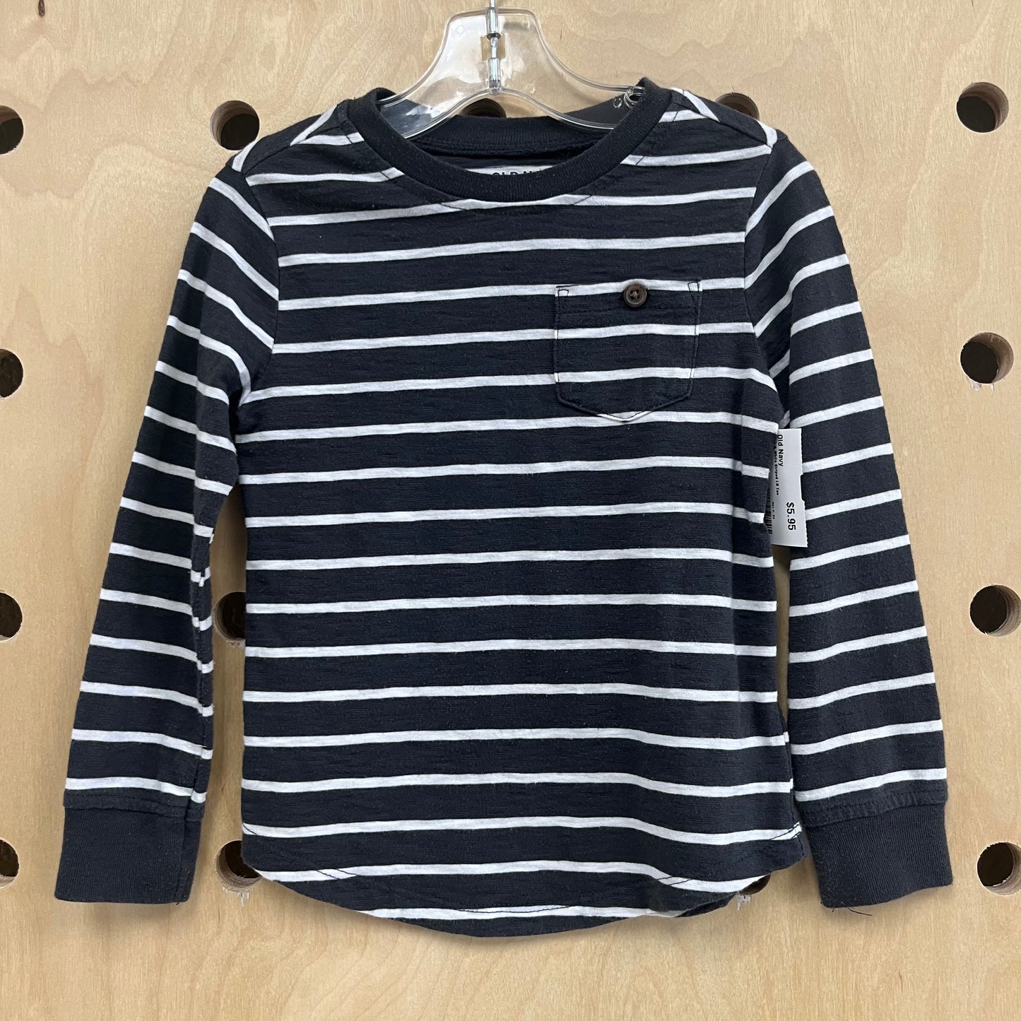 Grey & White Striped LS Tee
