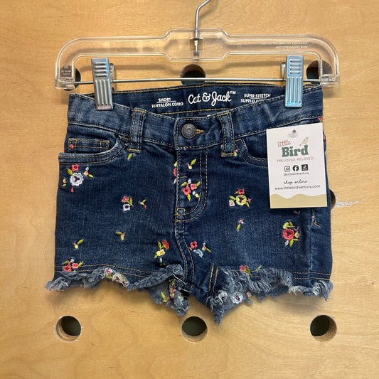 Embroidered Floral Denim Shorts
