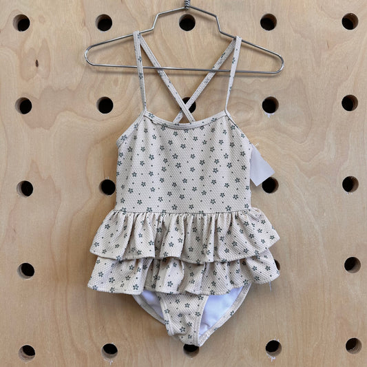 Cream + Green Floral Swimsuit
