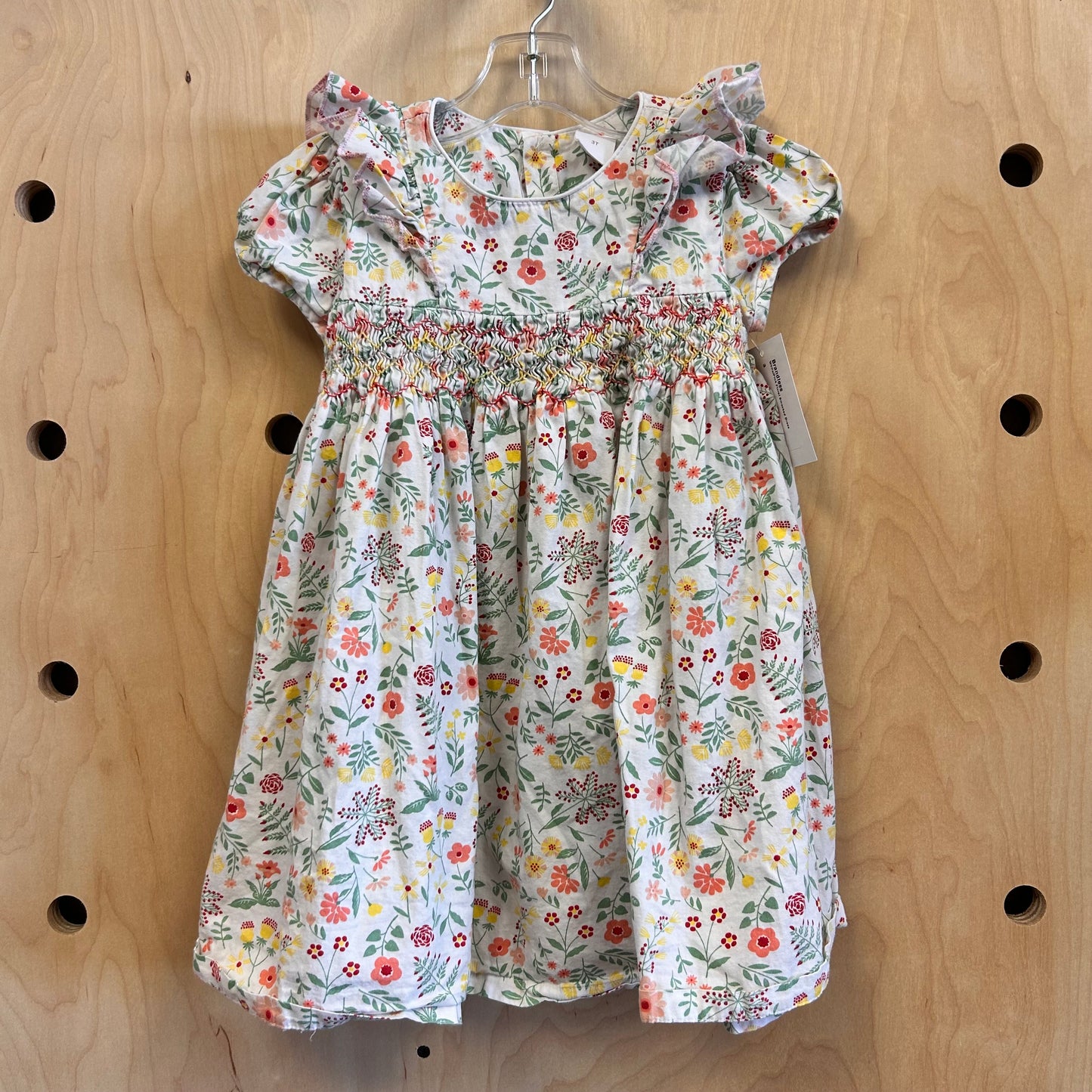 White/Pink Floral Smocked Dress