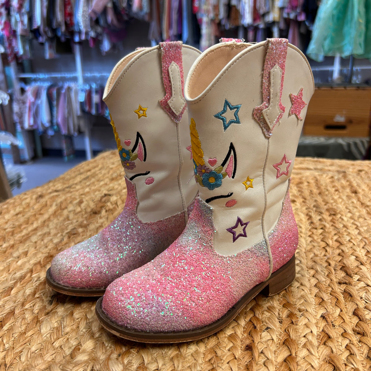 White/Pink Unicorn Glitter Boots