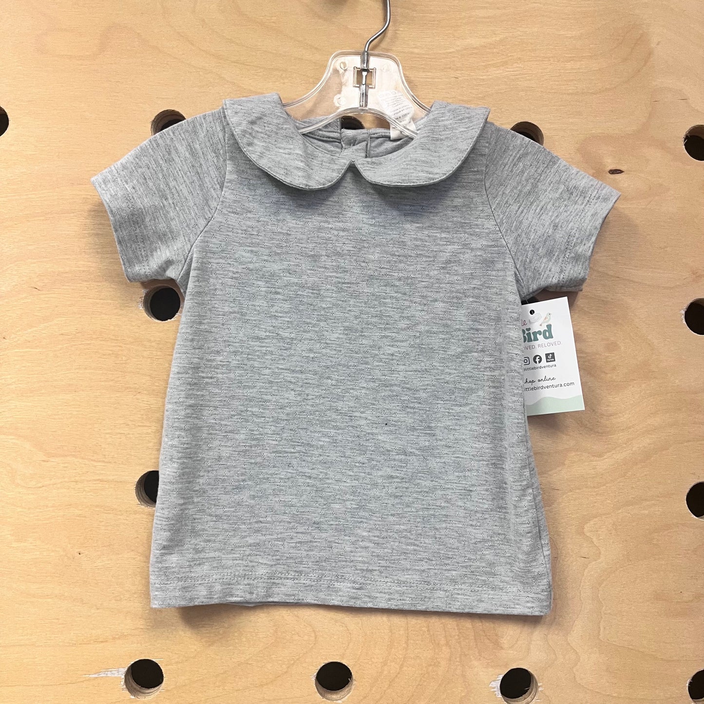 Grey Pointelle Collared Bamboo Tee