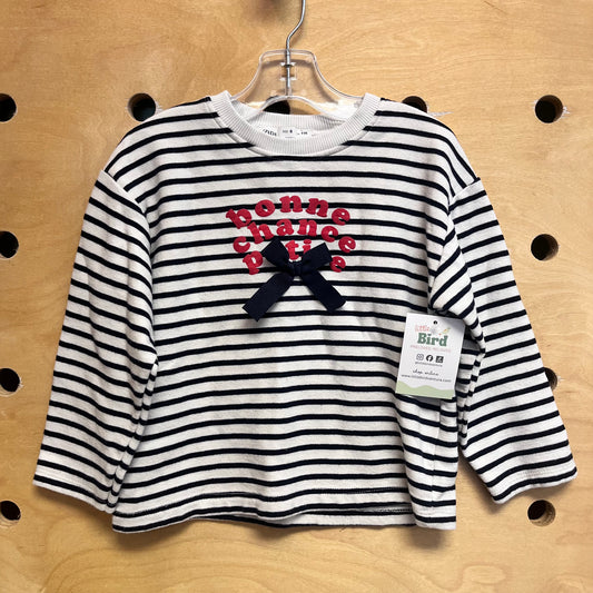 Navy/White Striped 'Bonne Chance' LS