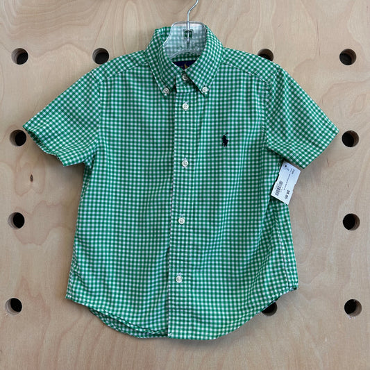 Green + White Gingham Button Up