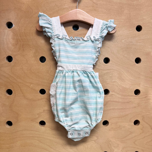Aqua/White Strped Polka Dot Romper