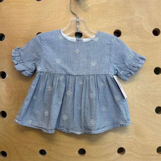 Blue/White Striped Eyelet Tee