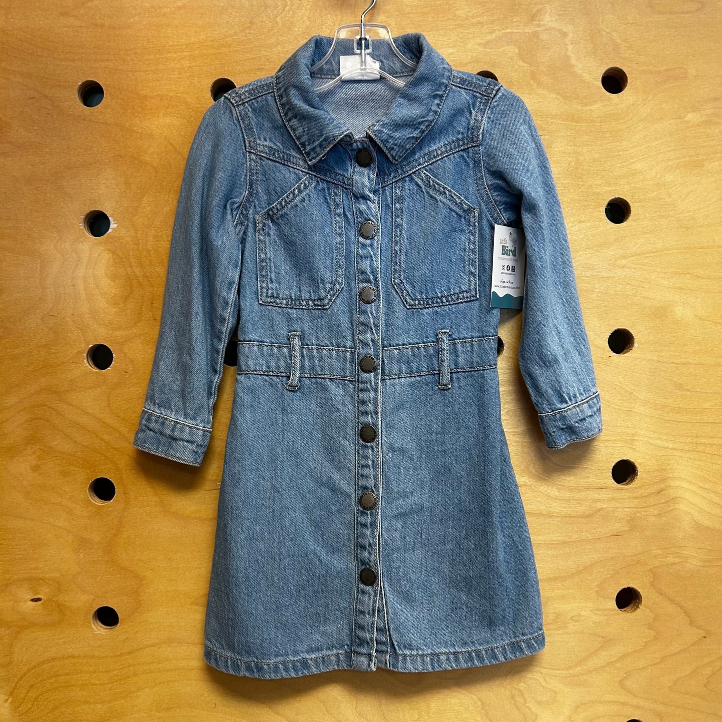 Denim Snap Button Collared Dress