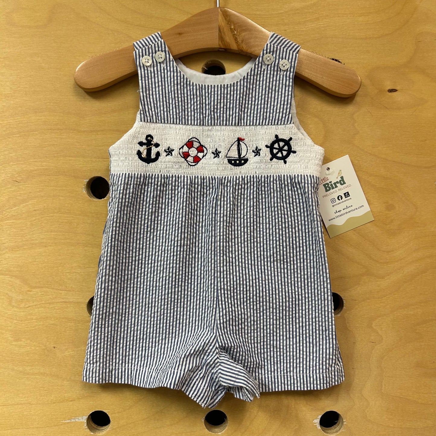 Blue/White Embroidered Sail Romper