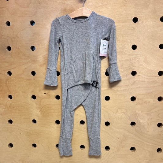 Grey Ribbed Pocket Bamboo Romper