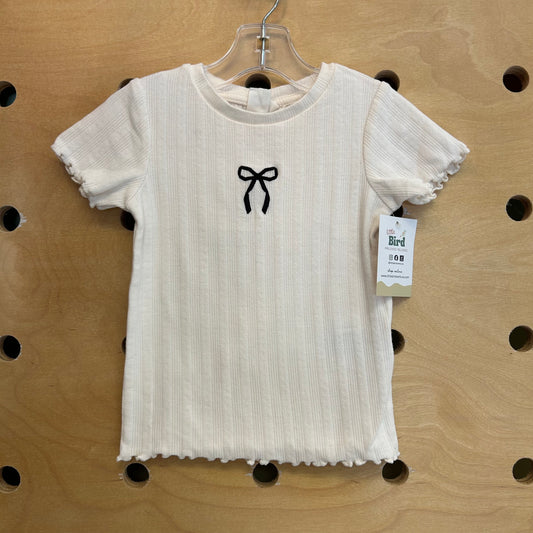 White Embroidered Bow Pointelle Tee