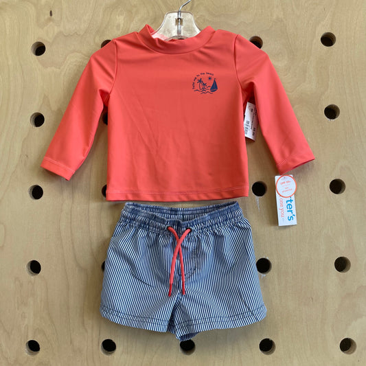 Coral + Blue Striped Swim Set NEW!