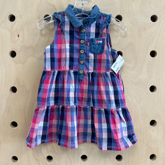 Denim+Plaid Dress