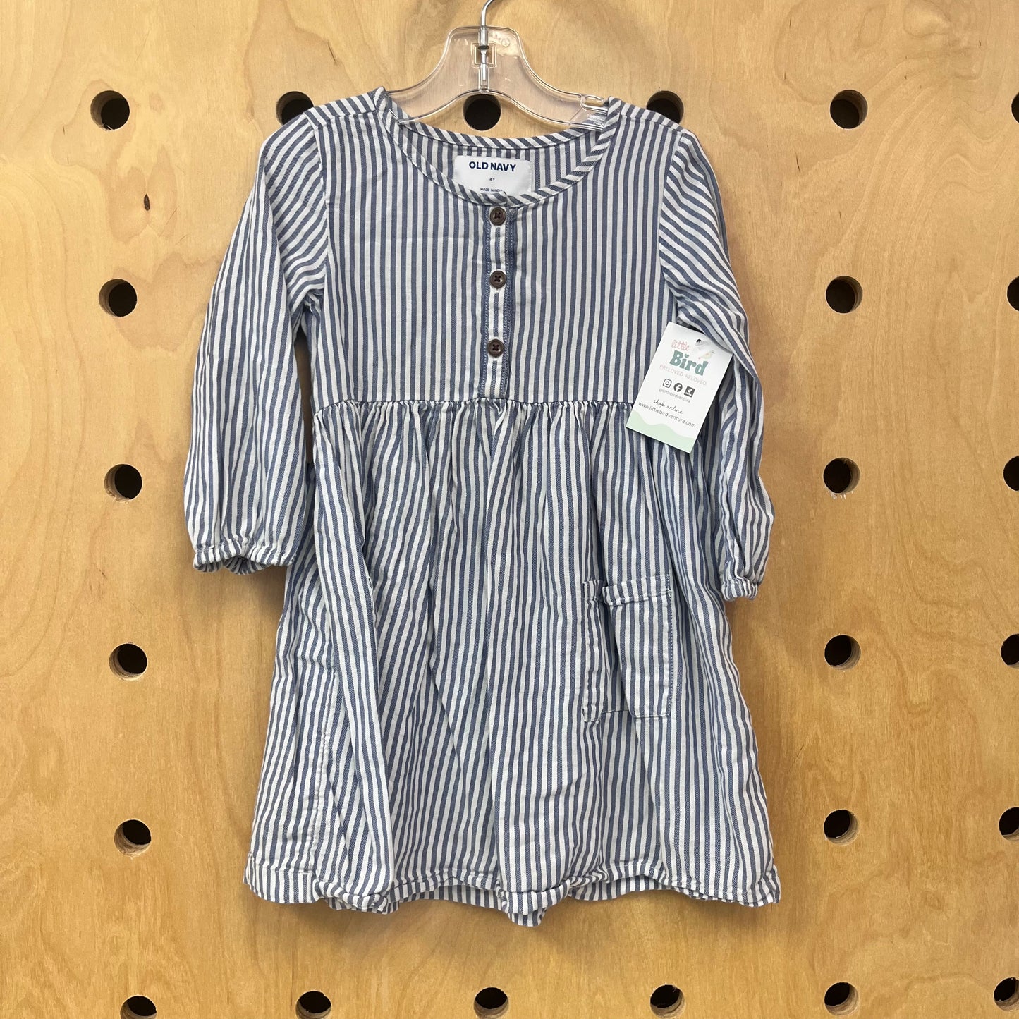 Blue/White Striped LS Pocket Dress