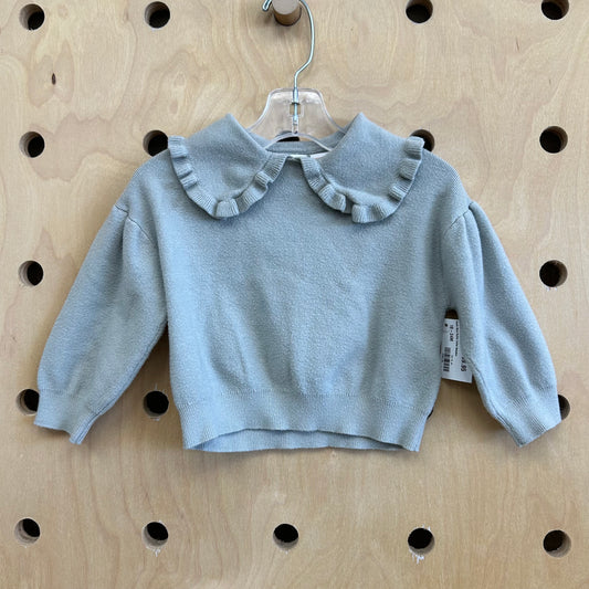 Dusty Blue Ruffle Collar Sweater