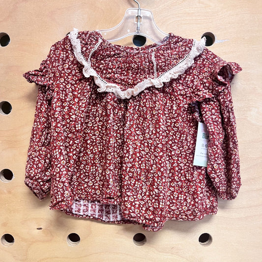 Rust Floral Lace Trim Top