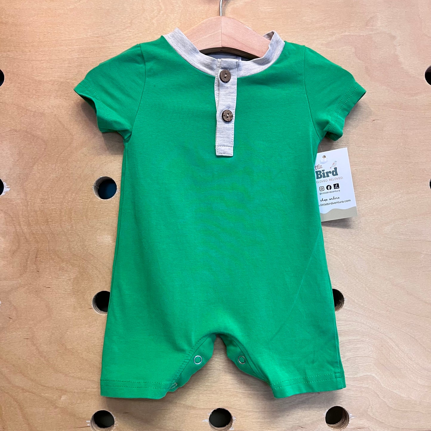 Green & Beige Henley Romper