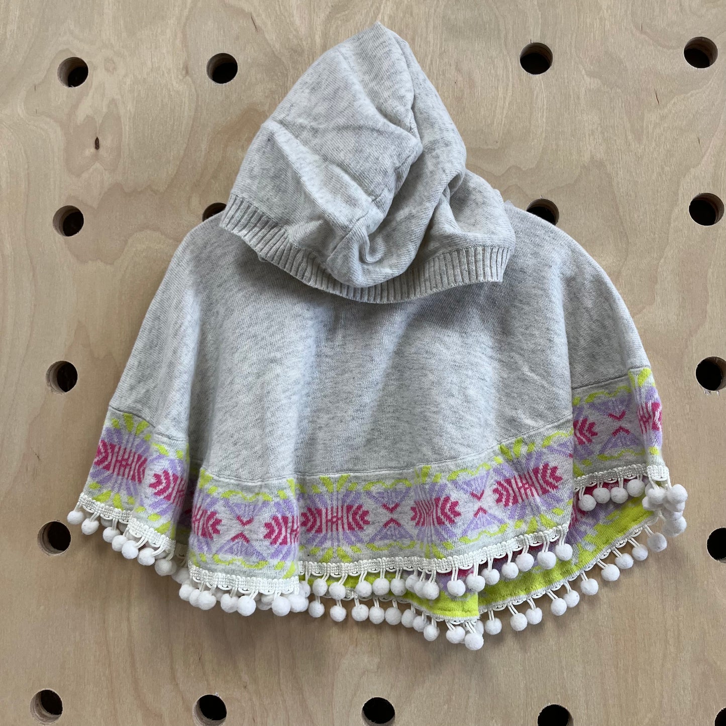 Grey & Pastels Pom Pom Poncho