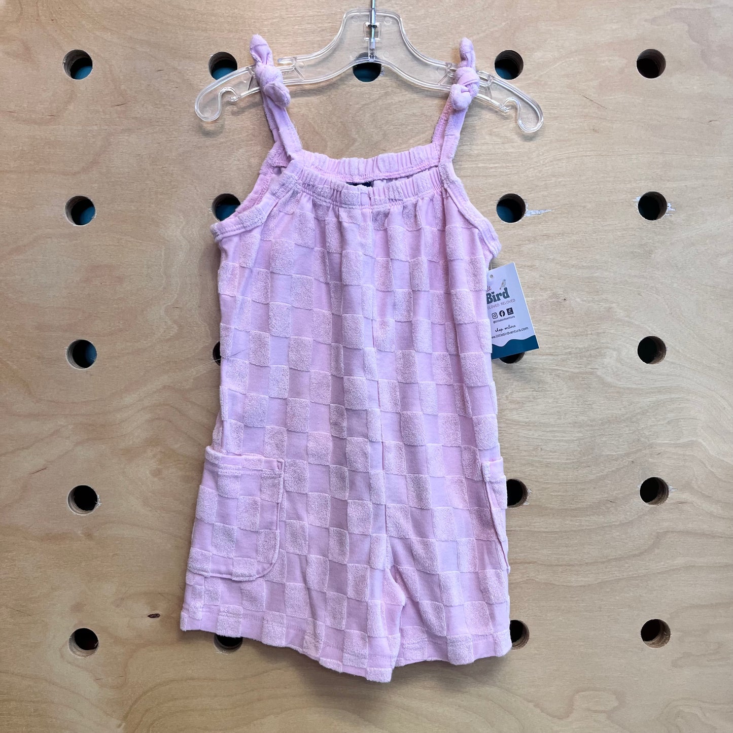 Pink Textured Checkered Romper