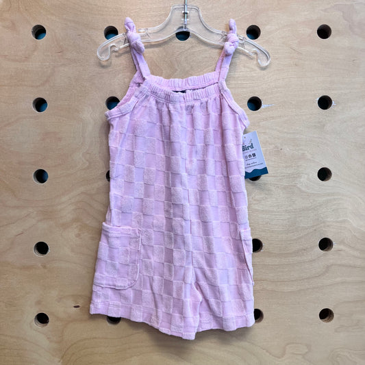 Pink Textured Checkered Romper