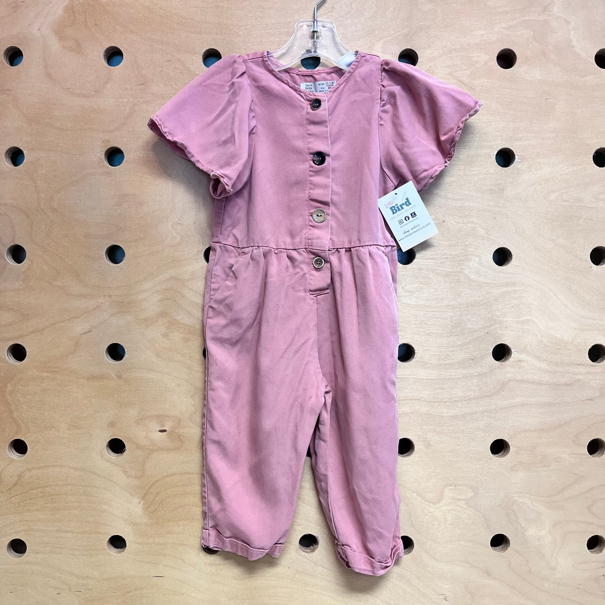 Pink Wood Button Romper