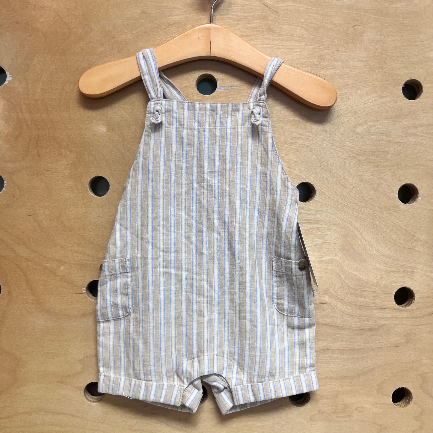 Tan/Blue Striped Shortalls