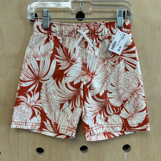 Burnt Orange Floral Swim Trunks