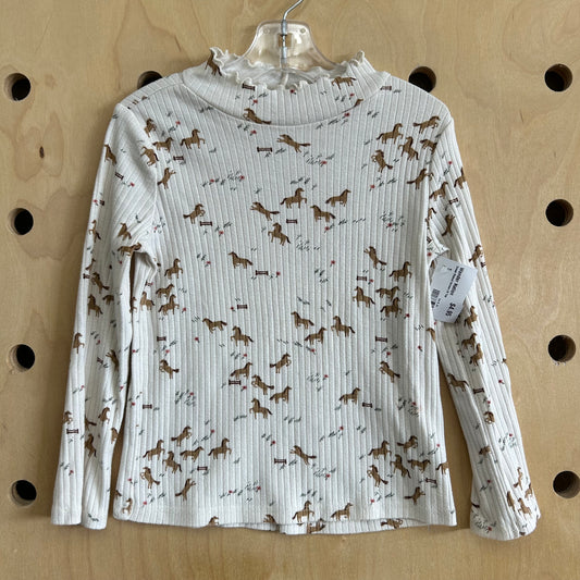 Cream Ribbed Horses LS Top