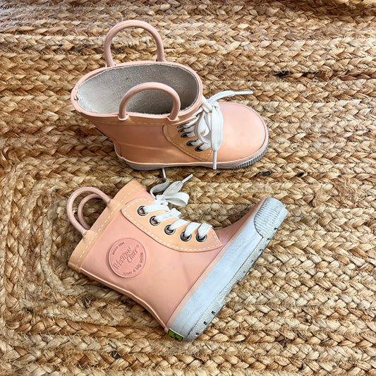 Peach Lace-Up Rainboots