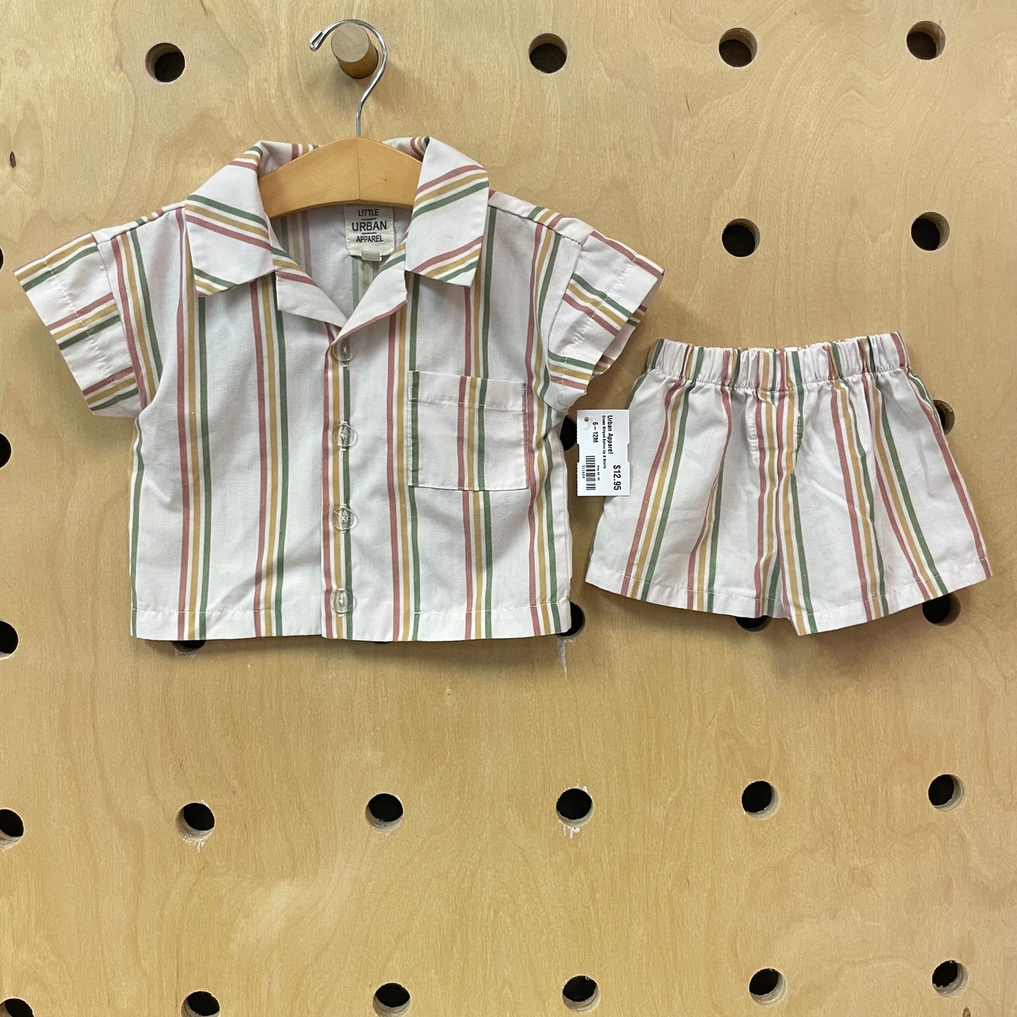 Cream Striped Button Up & Shorts