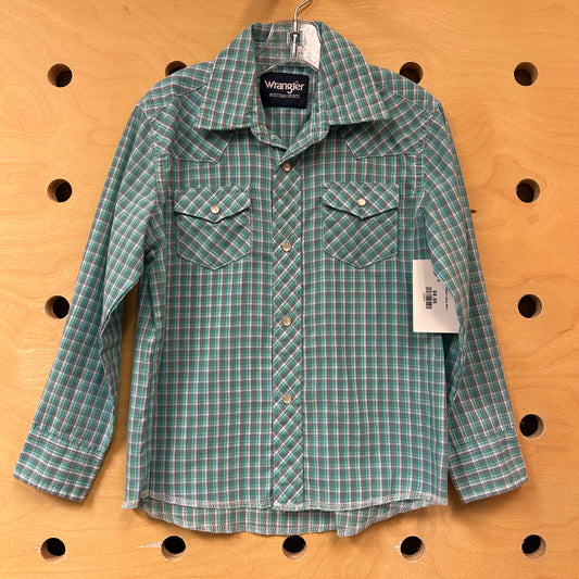 Teal Plaid Western Snap Shirt