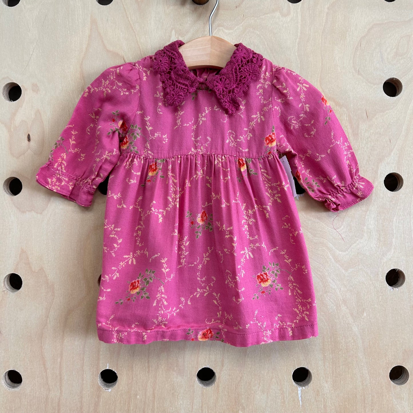 Pink Floral Lace Collar Dress