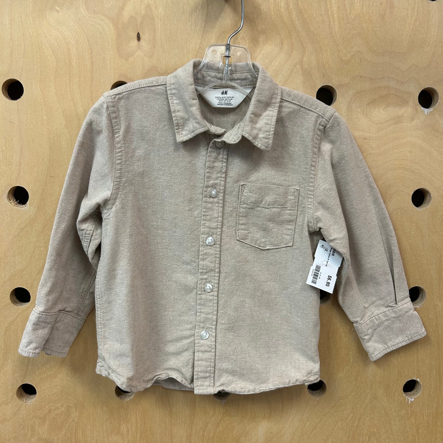 Beige Cotton Button Up