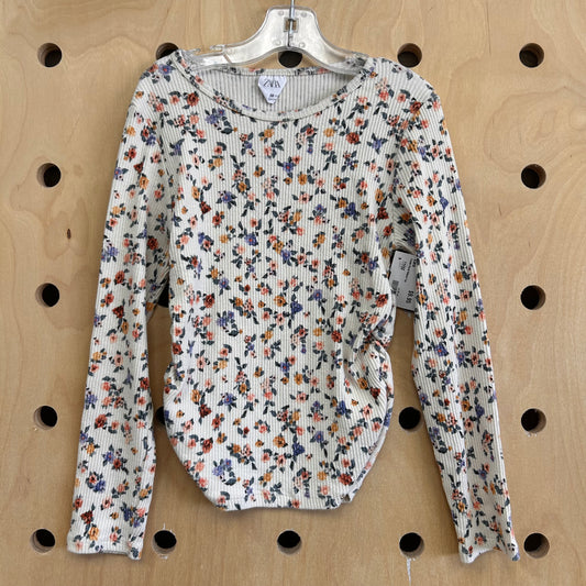 Cream Floral Ribbed Top