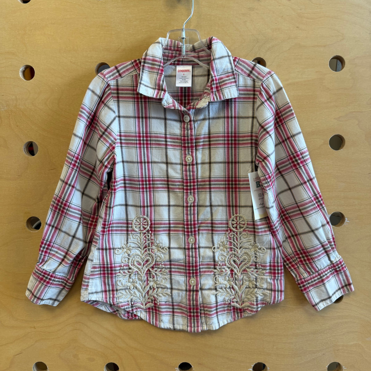 Cream/Pink Embroider Hearts Button Up
