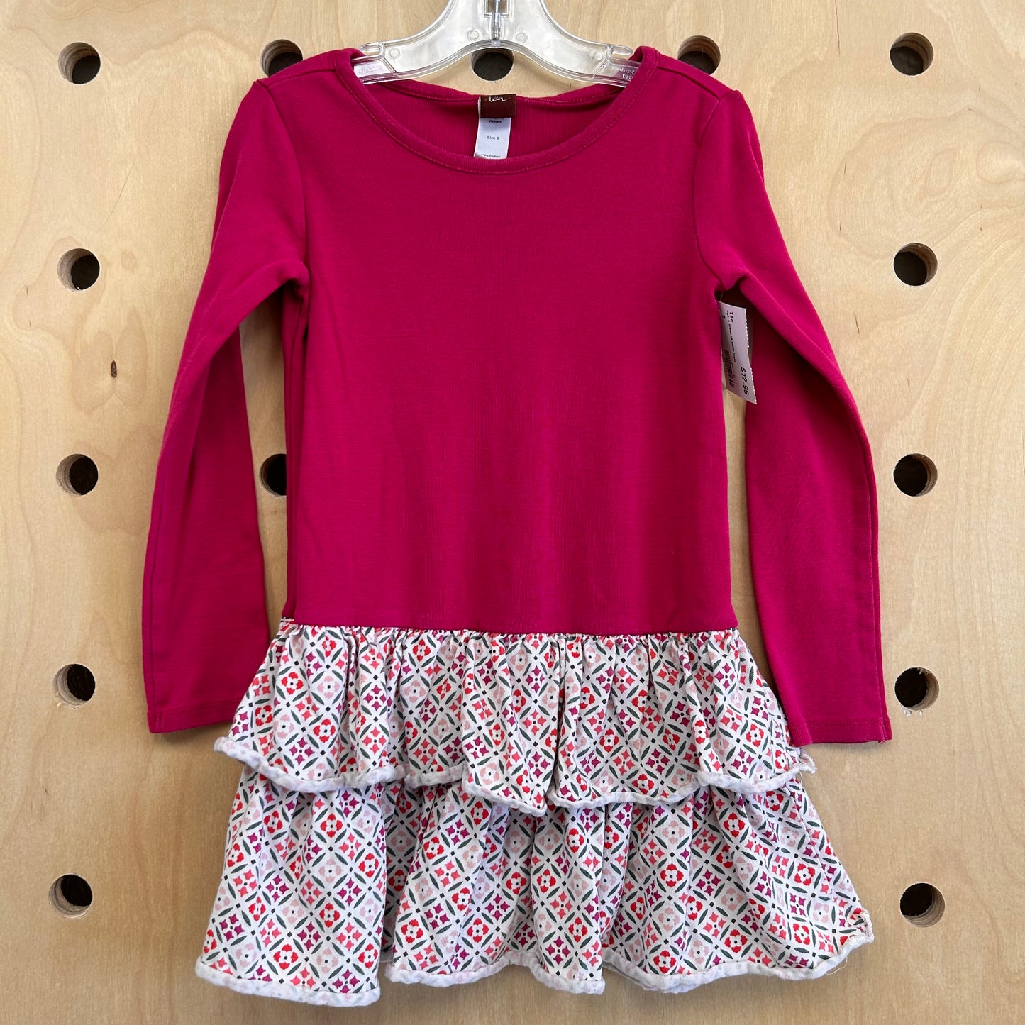 Pink + Cream LS Ruffle Dress