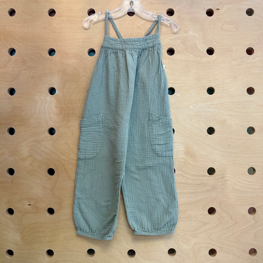 Green Gauze Cross-Back Romper