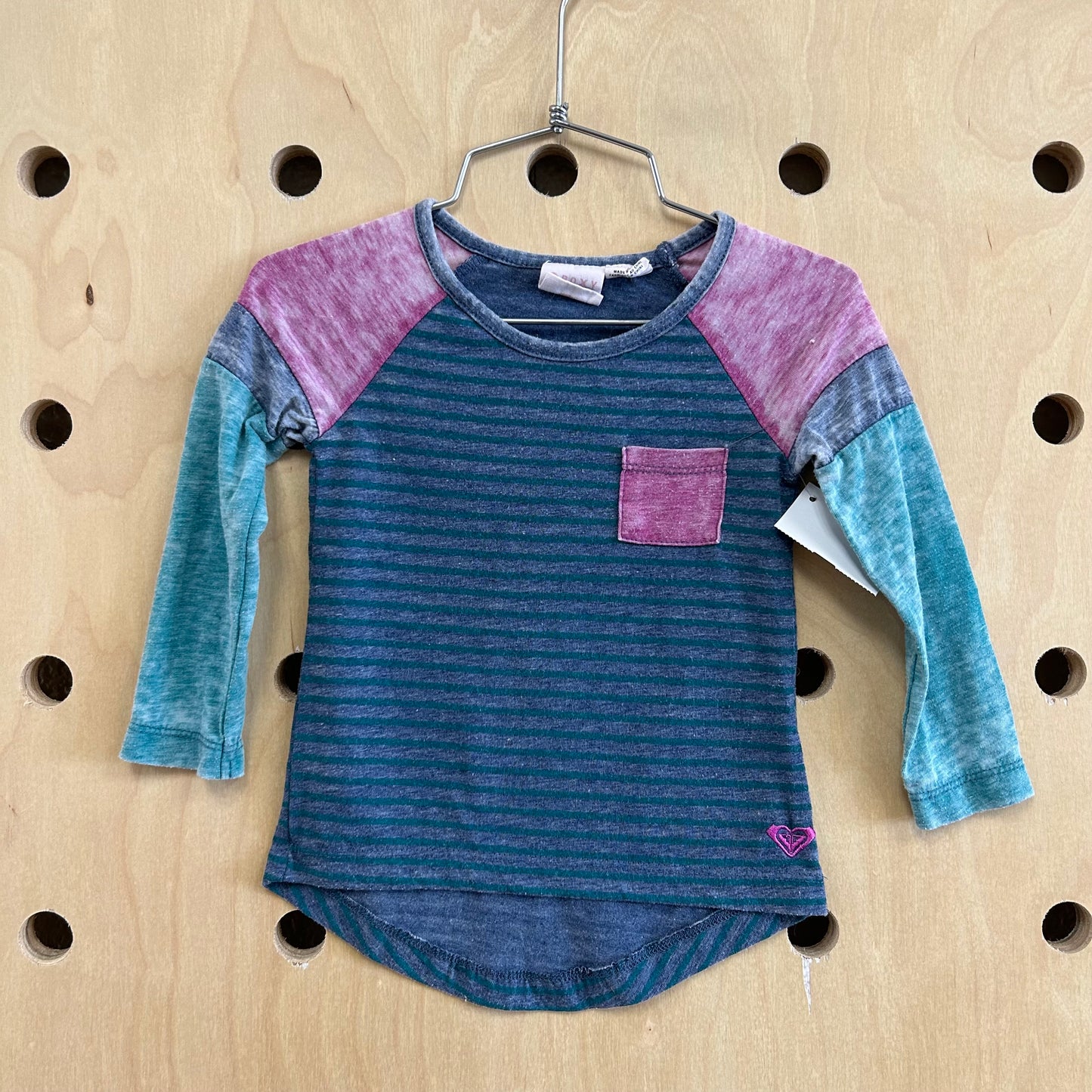 Blue & Pink Striped Burnout Top