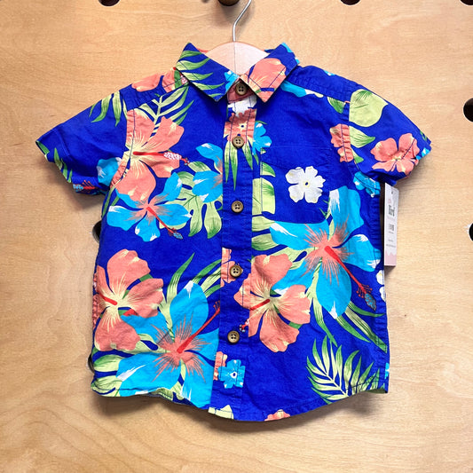Blue Hibiscus Button Up