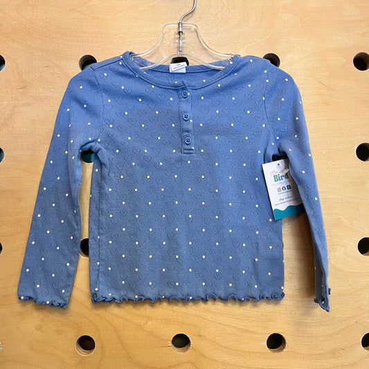 Blue/White Heart Pointelle LS