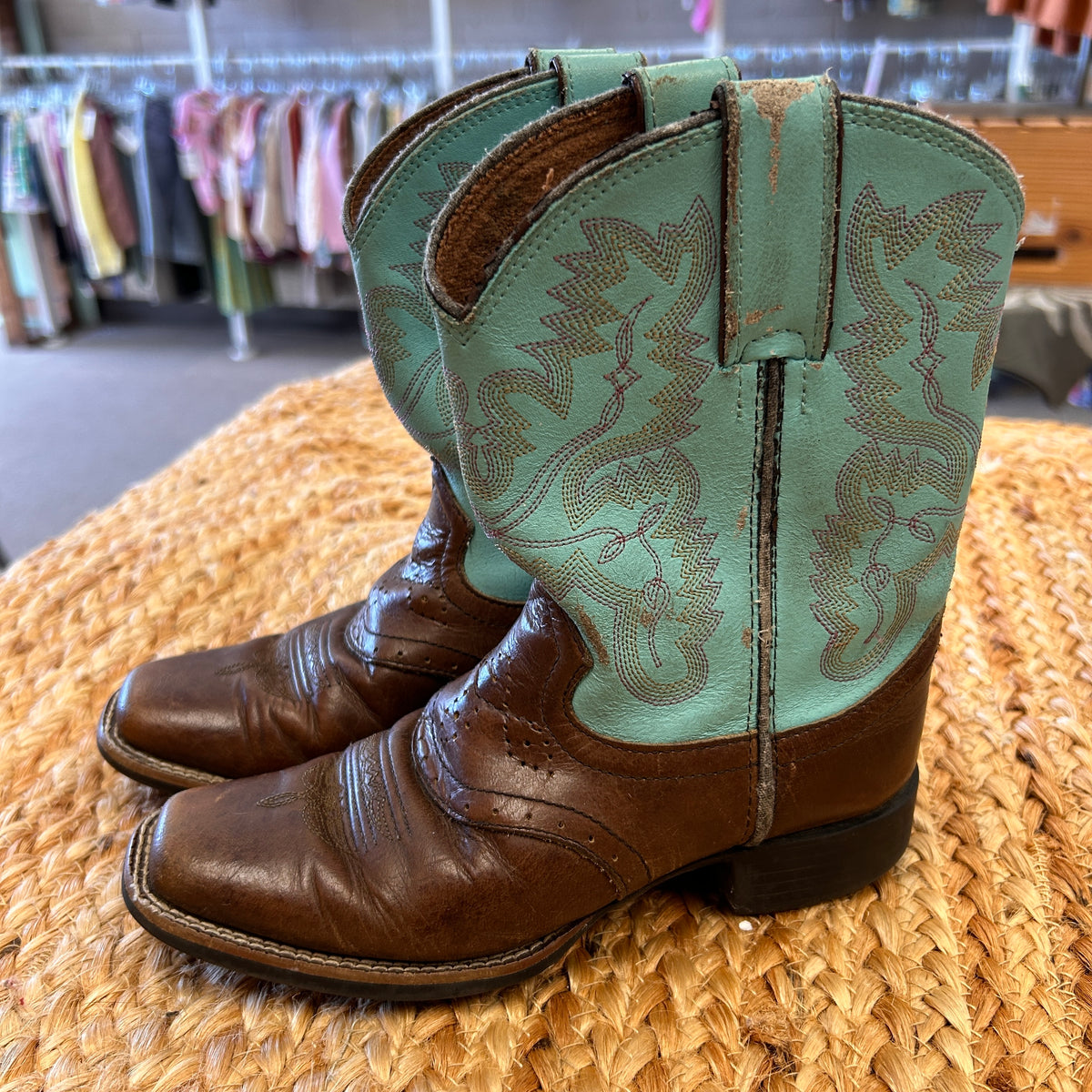 Teal & Brown Leather Western Boots