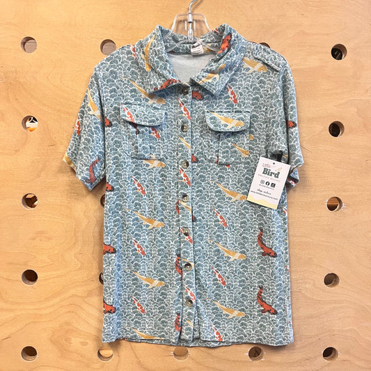 Blue Bamboo Koi Fish Button Up