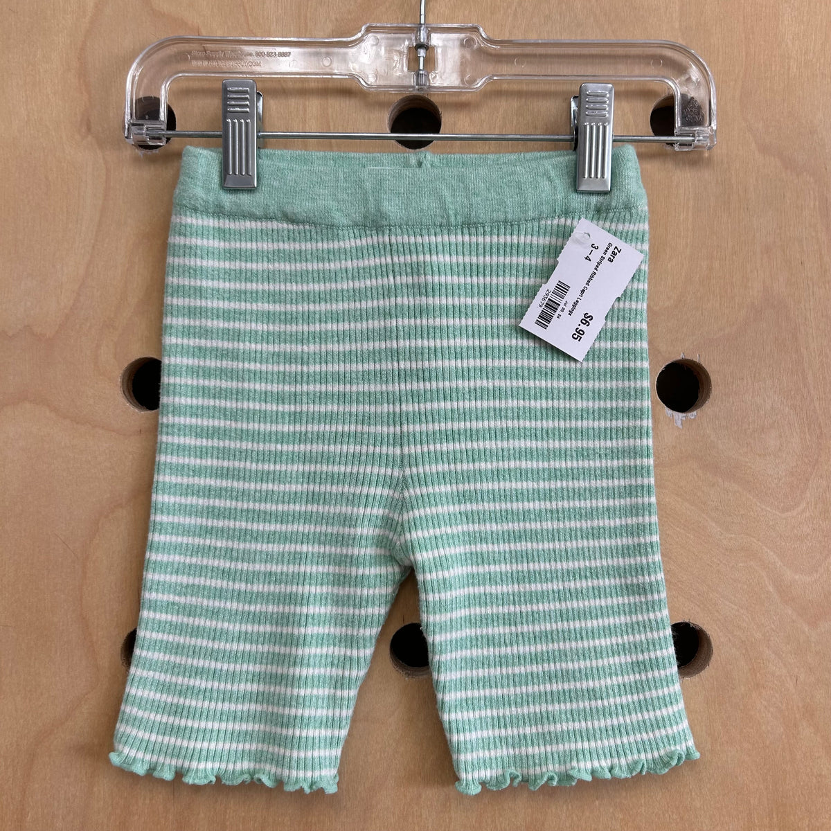 Green Striped Ribbed Capri Leggings