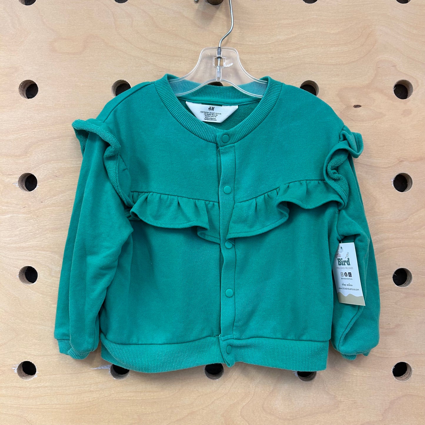 Green Ruffle Snap LS