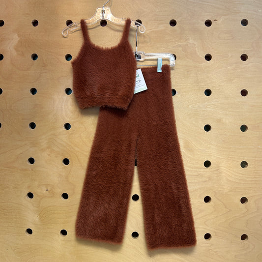 Brown Fuzzy Tank & Pants Outfit