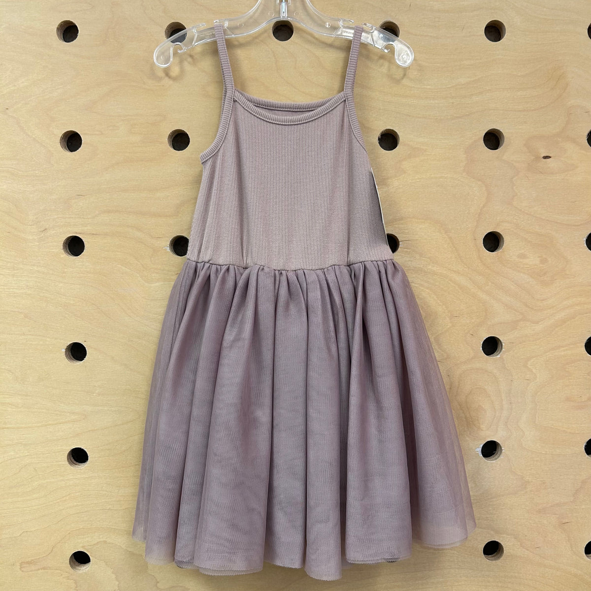 Dusty Pink Ribbed & Tulle Dress