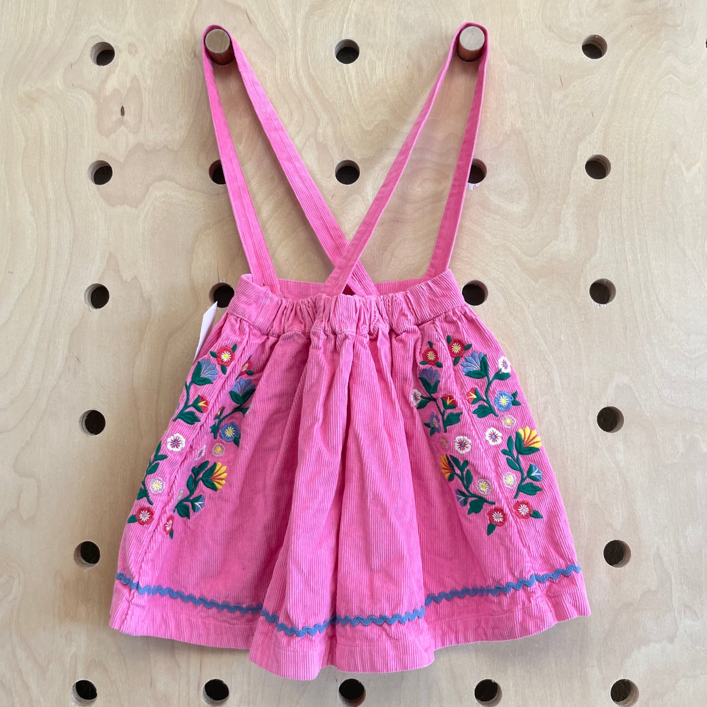 Pink Cord Floral Skirt w/ Suspenders