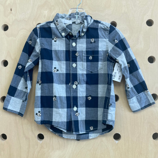 Blue Plaid Mickey Button Up