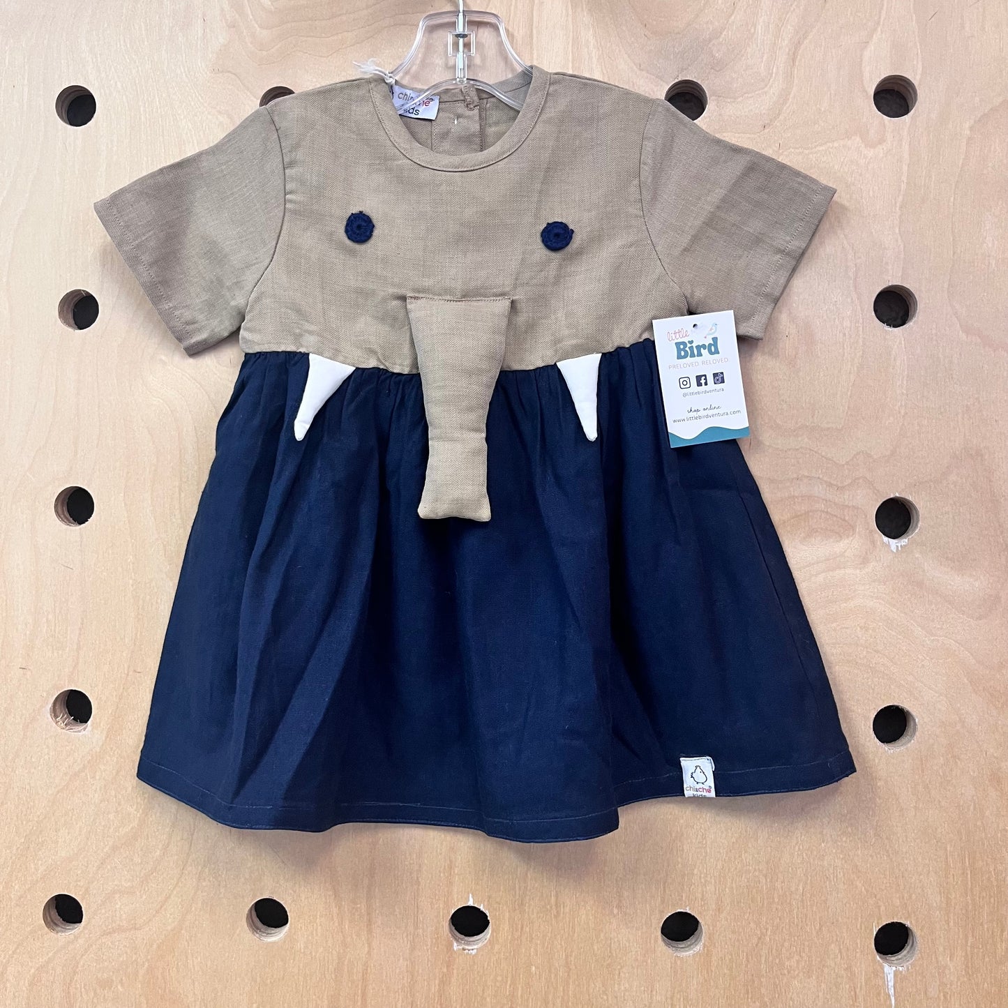 Tan & Blue Elephant Linen Dress NEW!