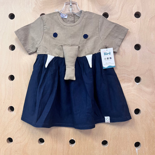 Tan & Blue Elephant Linen Dress NEW!